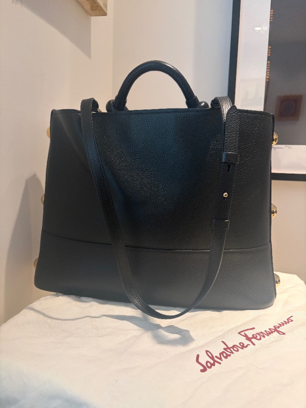 Salvatore Ferragamo Leather Glam Tote Black